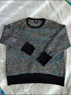 DKNY Multicolor Sparkle Crewneck Sweater with Black Trim